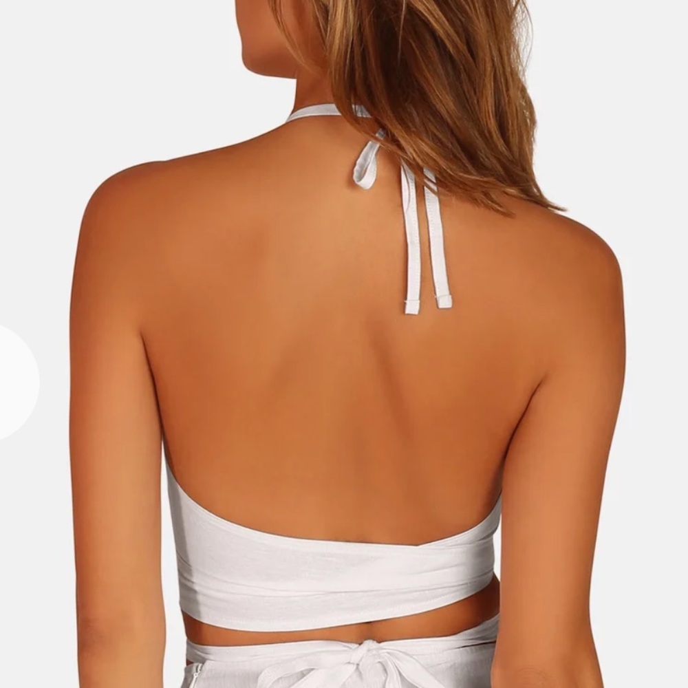 OW Collection Crete Linen Blend Wrap Top Size Small - Picture 8 of 9